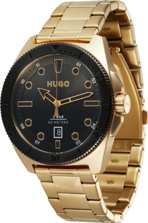 HUGO Analogové hodinky zlatá / černá