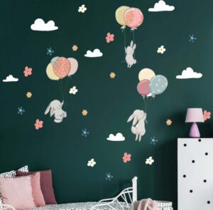 Dětské samolepky na zeď Ambiance Flying Rabbits. Cvičení