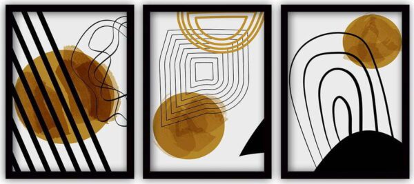 Sada 3 obrazů v černém rámu Vavien Artwork Abstract Lines