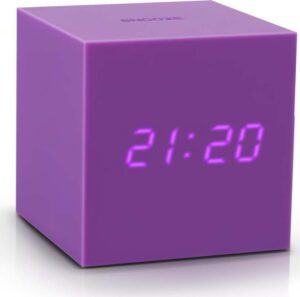 Fialový LED budík Gingko Gravity Cube. Cvičení