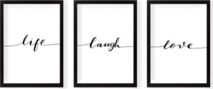 Obrazy v sadě 3 ks 24x29 cm Life Laugh Love – Vavien Artwork. Cvičení
