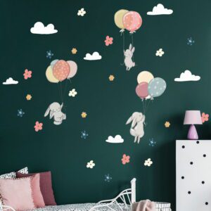 Dětské samolepky na zeď Ambiance Flying Rabbits. Cvičení