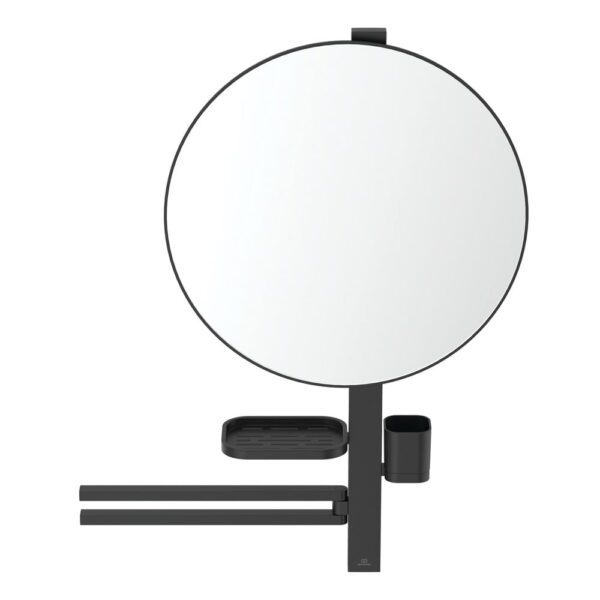 Nástěnné zrcadlo s poličkou a věšákem ø 51 cm ALU+ – Ideal Standard. Cvičení