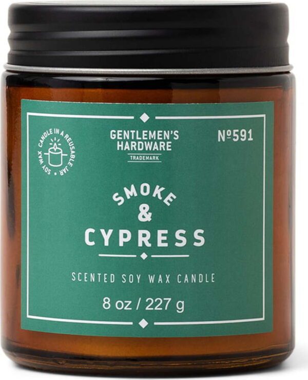 Vonná sojová svíčka doba hoření 48 h Smoke & Cypress – Gentlemen's Hardware. Cvičení