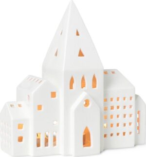 Bílý keramický svícen Kähler Design Urbania Lighthouse City. Cvičení