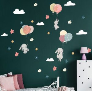 Dětské samolepky na zeď Ambiance Flying Rabbits. Cvičení